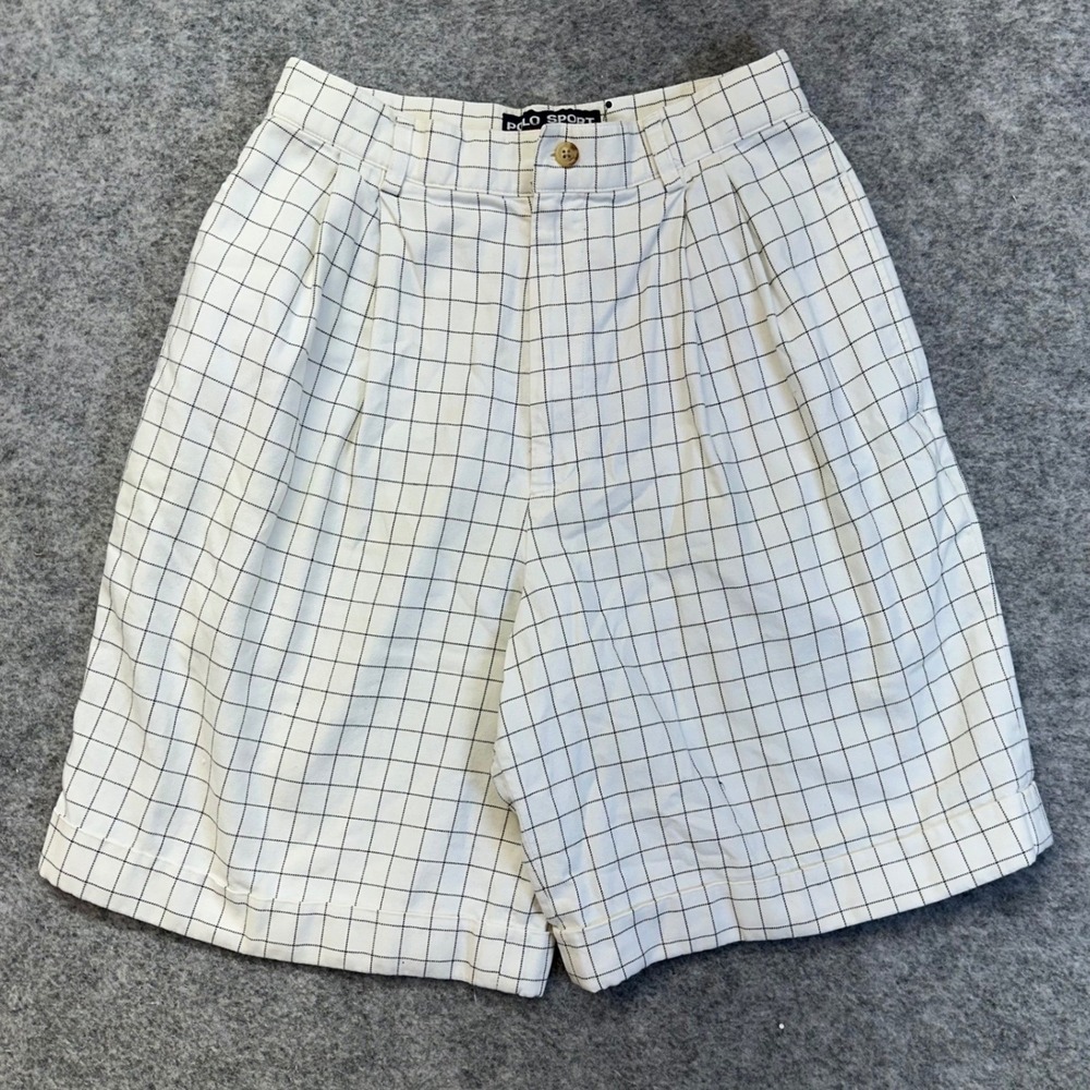 Vintage Polo Sport Ralph Lauren Shorts Womens Size 4 White Navy Windowpane Golf